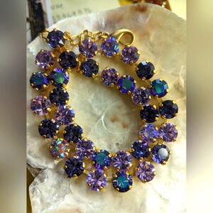 Tanzanite Sparkles & AB Swarovski Crystal Necklace in Matte Gold & Earrings